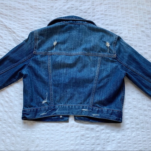 Distressed Jean Jacket Cropped Blue Hollister - M - Picture 3 of 7
